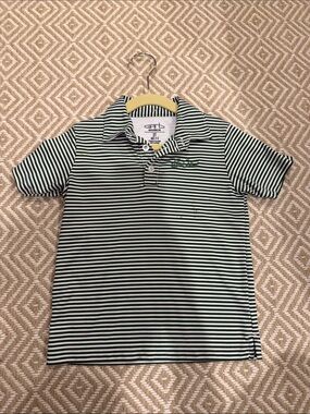 Garb Green & White Striped Sea Island Polo Shirt - Kids